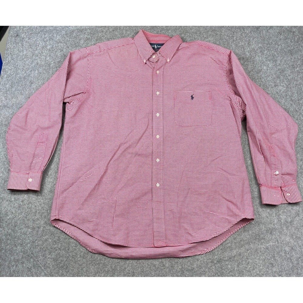 Ralph Lauren Big Shirt Mens Large Red White Gingham Plaid Button Down Casual